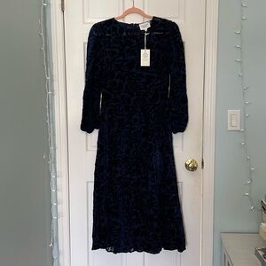 Hyacinth House Women’s Navy Burnout Velvet Odette Maxi Dress— Size Medium — NWT